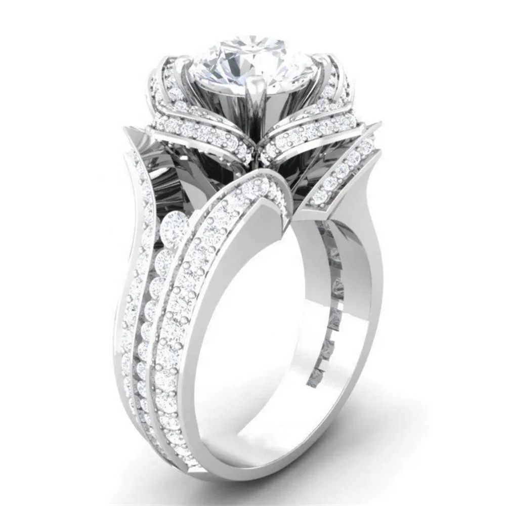 💞Fashionable 925 Silver Plated Rose Flower Shaped CZ Ring, MARR9405